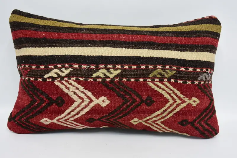 Vintage Kilim Pillow, Couch Cushion Cover, Vintage Kilim Throw Pillow, 12x20 Red Cushion Cover, Throw Kilim Pillow, Sofa Pillow Cover, Cushion Case - 1