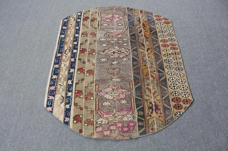 ブラウン & ブルー ストライプ ラグ、3.4x4.3 フィート エレガントな装飾