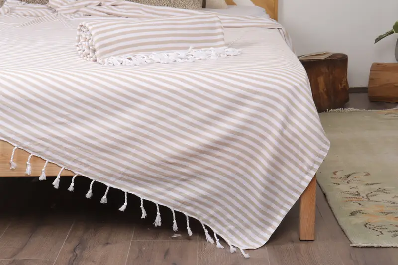 Monogram Beach Blanket, Boho Throw Blankets, Halloween Blanket, Bachelorette Gifts, Throw Blanket, 104x76 Cotton Striped Towel, Gift For Mom - 1