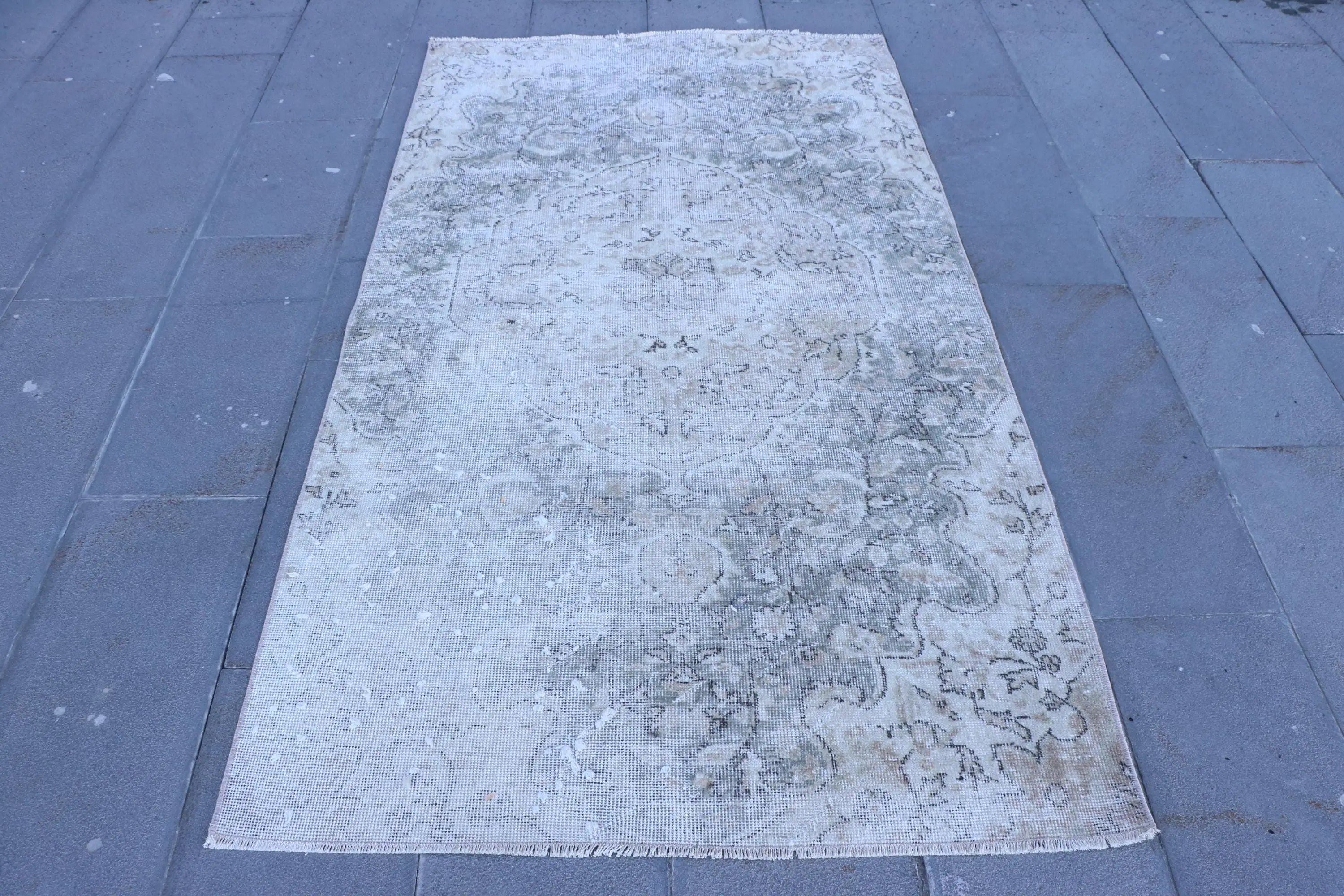 3.8x6.7 ft Turkish Rug, Vintage Rug, Gray Floral Wool Rug - 1