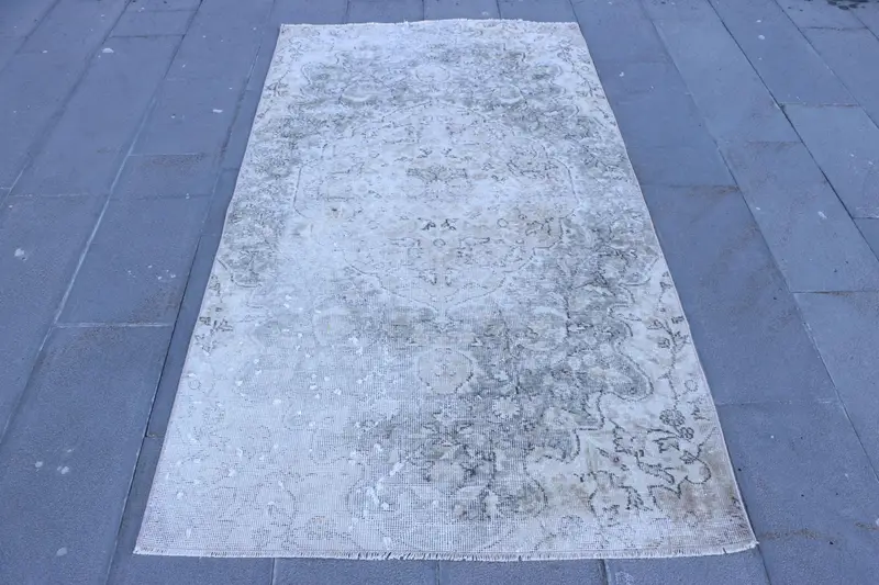 Eleganter beige-grüner Blumenteppich, 3,8 x 6,7 Fuß, schickes Dekor