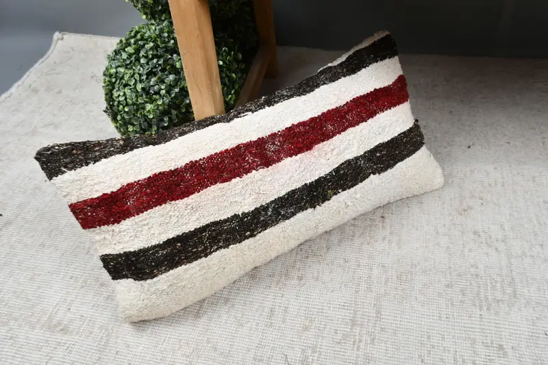 One Of A Kind Cushion Cover, Pillow Sham, Living Room Throw Cushion Case, Pillow for Sofa, Vintage Pillow, 12x24 Beige Pillow, Kilim Pillow Cover - 7