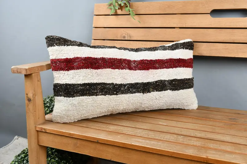 One Of A Kind Cushion Cover, Pillow Sham, Living Room Throw Cushion Case, Pillow for Sofa, Vintage Pillow, 12x24 Beige Pillow, Kilim Pillow Cover - 1