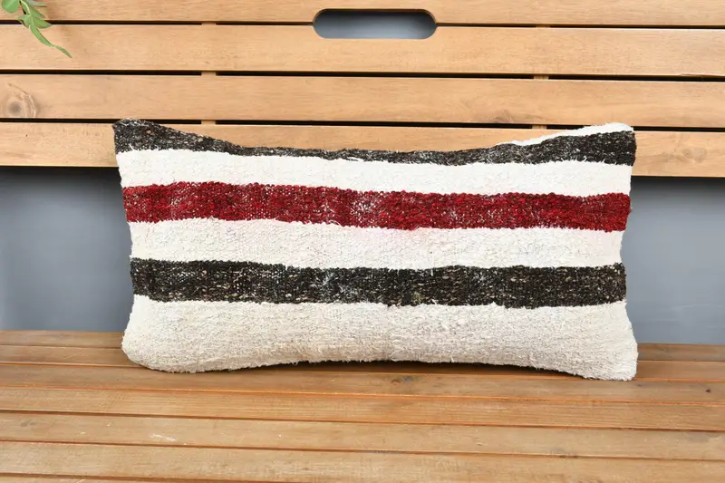 One Of A Kind Cushion Cover, Pillow Sham, Living Room Throw Cushion Case, Pillow for Sofa, Vintage Pillow, 12x24 Beige Pillow, Kilim Pillow Cover - 6