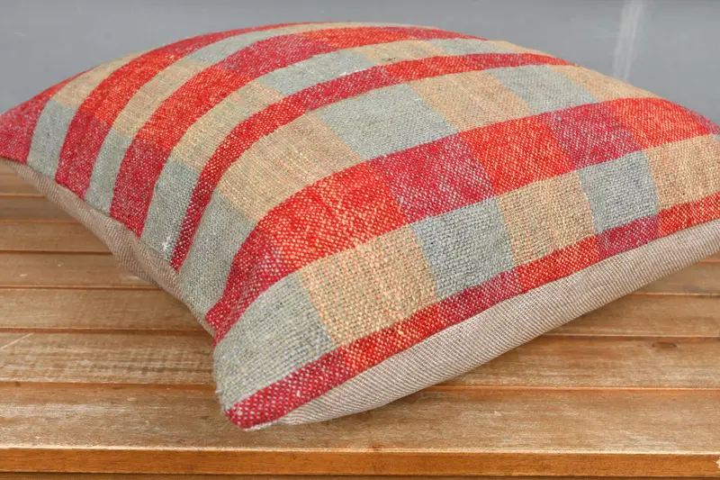 Patio Cushion Cover, 16x16 Red Cushion, Pillow Sham, Home Decor Pillow, Boho Throw Cushion Cover, Boho Pillow Sham Cover, Kilim Pillow - 4