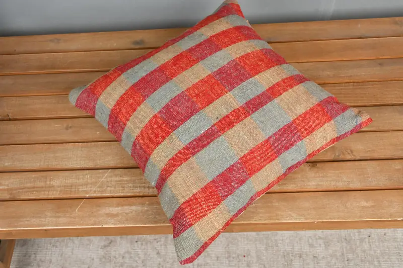 Patio Cushion Cover, 16x16 Red Cushion, Pillow Sham, Home Decor Pillow, Boho Throw Cushion Cover, Boho Pillow Sham Cover, Kilim Pillow - 2