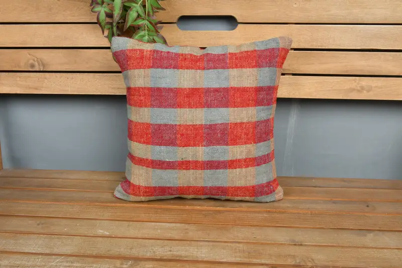Patio Cushion Cover, 16x16 Red Cushion, Pillow Sham, Home Decor Pillow, Boho Throw Cushion Cover, Boho Pillow Sham Cover, Kilim Pillow - 6
