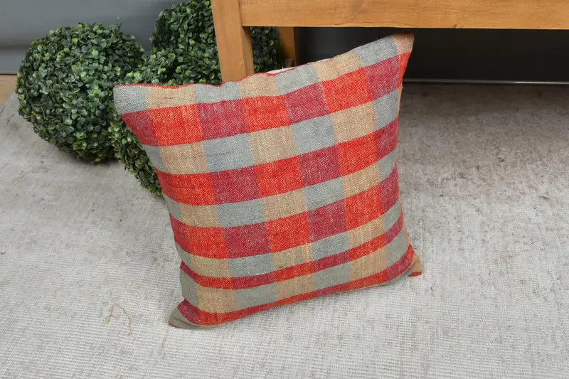 Patio Cushion Cover, 16x16 Red Cushion, Pillow Sham, Home Decor Pillow, Boho Throw Cushion Cover, Boho Pillow Sham Cover, Kilim Pillow - 7