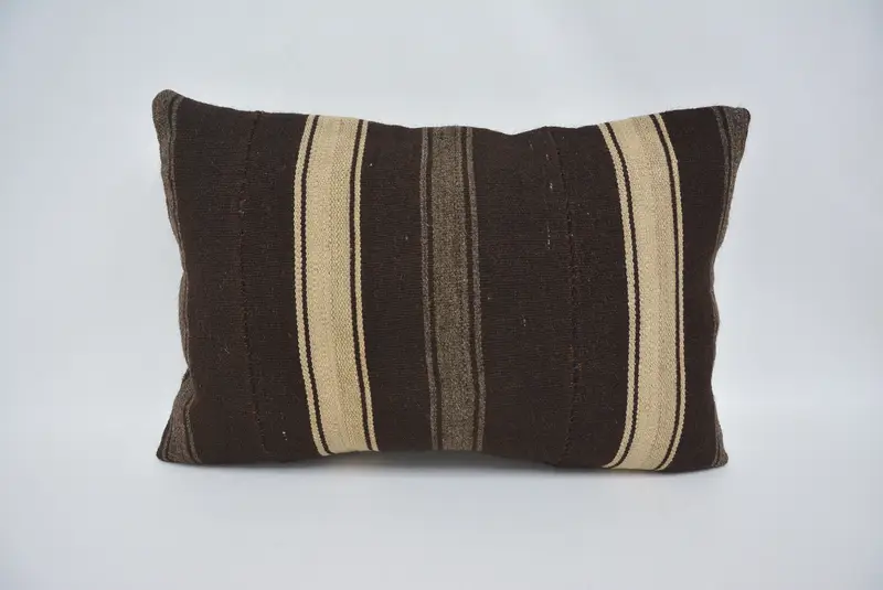 Pillow Sham, Kilim Pillow, Pillow for Couch, Turkish Bench Pillow Sham, One Of A Kind Pillow, 16x24 Brown Pillow Case, Throw Kilim Pillow - 1