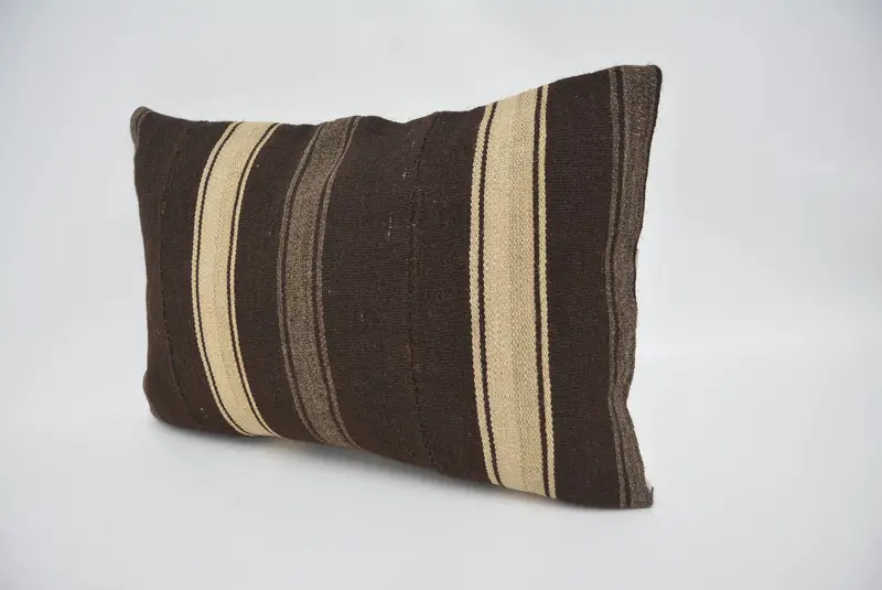 Pillow Sham, Kilim Pillow, Pillow for Couch, Turkish Bench Pillow Sham, One Of A Kind Pillow, 16x24 Brown Pillow Case, Throw Kilim Pillow - 4