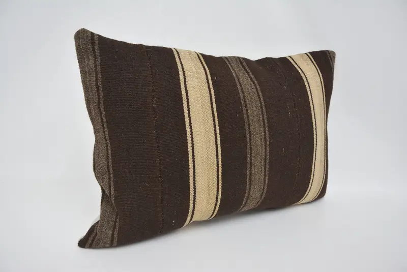 Pillow Sham, Kilim Pillow, Pillow for Couch, Turkish Bench Pillow Sham, One Of A Kind Pillow, 16x24 Brown Pillow Case, Throw Kilim Pillow - 3