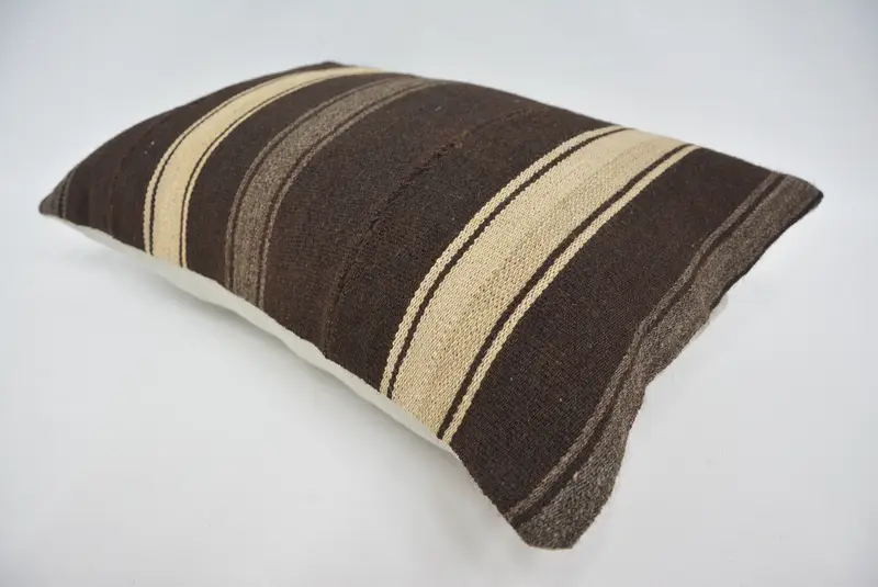 Pillow Sham, Kilim Pillow, Pillow for Couch, Turkish Bench Pillow Sham, One Of A Kind Pillow, 16x24 Brown Pillow Case, Throw Kilim Pillow - 6