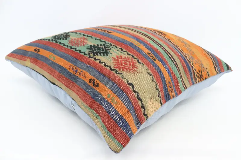 28x28 Orange Pillow, Turkish Pillow, Home Decor Pillow, Cushion, Bohemian Cushion Pillow Cover, Decorative Bolster Pillow Sham, Turkish Kilim Pillow - 6