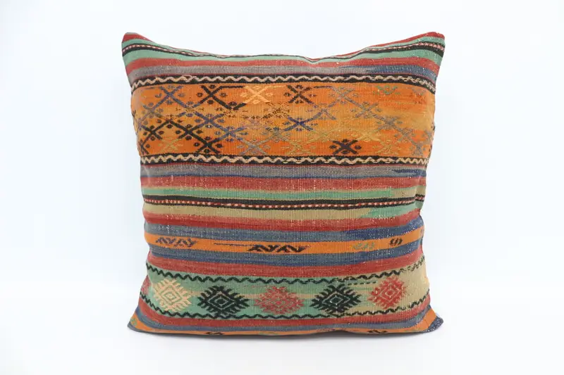 28x28 Orange Pillow, Turkish Pillow, Home Decor Pillow, Cushion, Bohemian Cushion Pillow Cover, Decorative Bolster Pillow Sham, Turkish Kilim Pillow - 1
