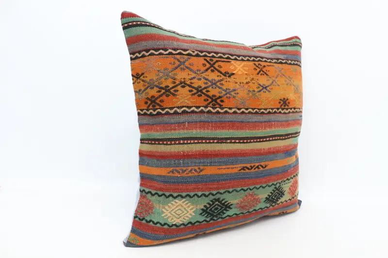 28x28 Orange Pillow, Turkish Pillow, Home Decor Pillow, Cushion, Bohemian Cushion Pillow Cover, Decorative Bolster Pillow Sham, Turkish Kilim Pillow - 3