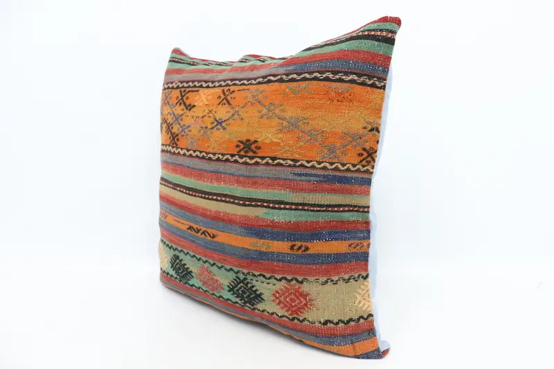 28x28 Orange Pillow, Turkish Pillow, Home Decor Pillow, Cushion, Bohemian Cushion Pillow Cover, Decorative Bolster Pillow Sham, Turkish Kilim Pillow - 4