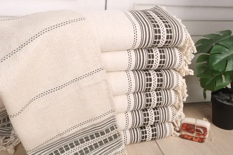 Striped Tea Towel Khaki Green Linen 20x40 Inches