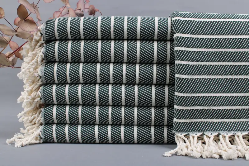 Turkish Bath Towel Personalized Bamboo, Striped, Beige, 40x75 Inches