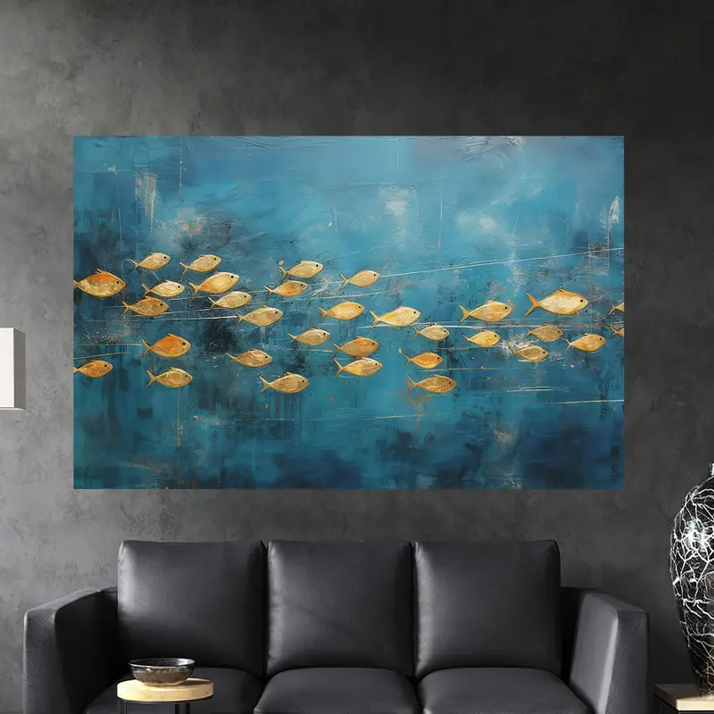 モダンなブルーゴールドフィッシュプリントガラス - エレガントな家の装飾