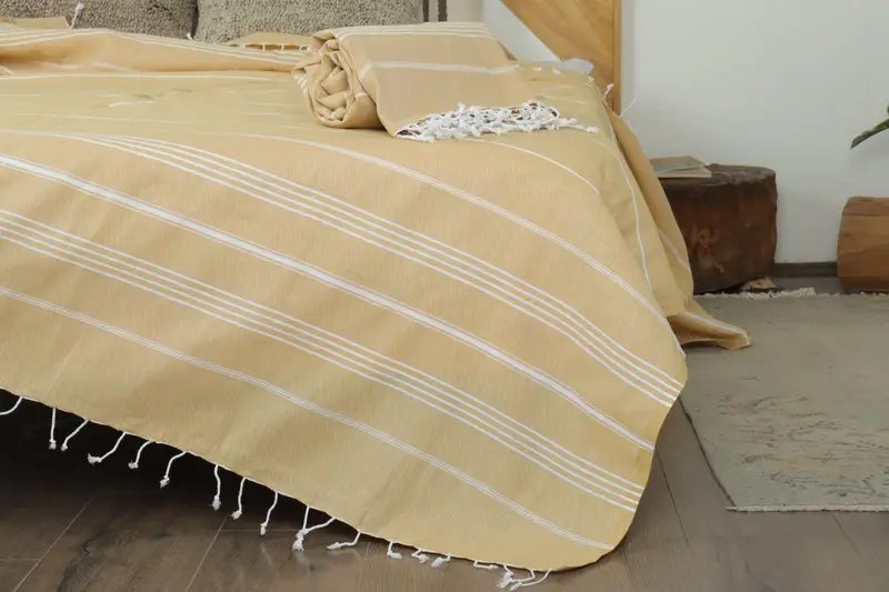 Turkish Blanket Throw, 96x80 Cotton Striped Towel, Bridal Shower Favors, Tablecloth, Bachelorette Gifts, Bachelorette Party Favors, Turkish Bedcover - 1