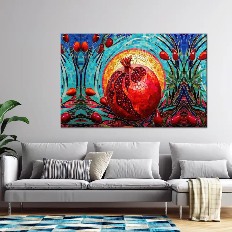 Elegante cocina abstracta azul y roja Lienzo