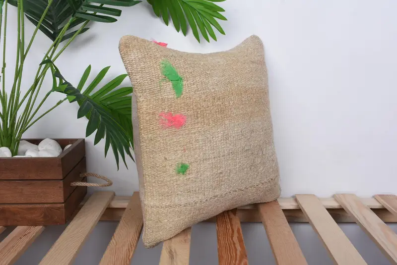 Boho Pillow, Oriental Pillow Cover, Sofa Pillow Cover, 14x14 Beige Pillow Case, Turkish Kilim Pillow, Throw Kilim Pillow, Custom Pillow, Pillow Case - 4