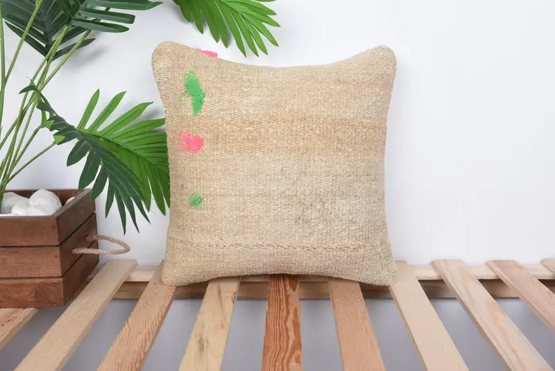 Boho Pillow, Oriental Pillow Cover, Sofa Pillow Cover, 14x14 Beige Pillow Case, Turkish Kilim Pillow, Throw Kilim Pillow, Custom Pillow, Pillow Case - 1