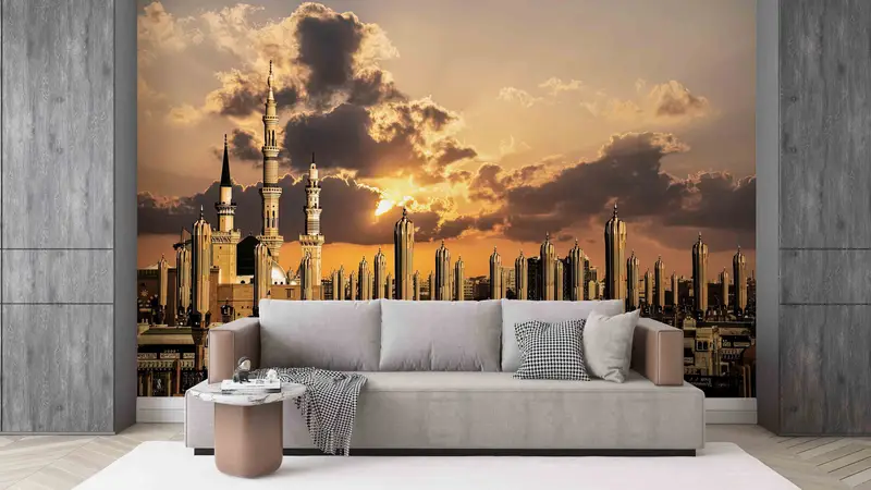 Masjid Nabawi Wall Paper, Islamic Wall Print, Islamic Landscape Wall Stickers, Roza e Rasool Wall Art, Wallpaper Patent, Sunset Wall Art, - 6