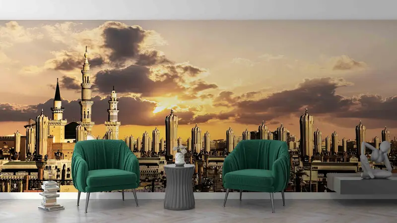 Masjid Nabawi Wall Paper, Islamic Wall Print, Islamic Landscape Wall Stickers, Roza e Rasool Wall Art, Wallpaper Patent, Sunset Wall Art, - 4