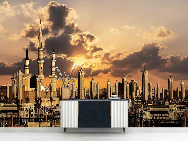 Masjid Nabawi Wall Paper, Islamic Wall Print, Islamic Landscape Wall Stickers, Roza e Rasool Wall Art, Wallpaper Patent, Sunset Wall Art, - 3