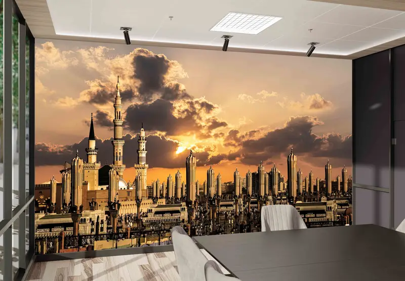 Masjid Nabawi Wall Paper, Islamic Wall Print, Islamic Landscape Wall Stickers, Roza e Rasool Wall Art, Wallpaper Patent, Sunset Wall Art, - 5