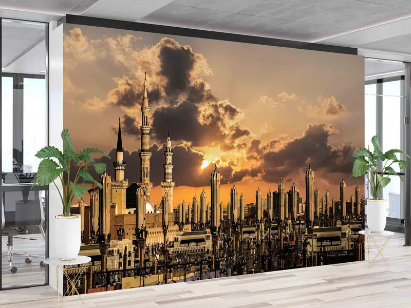 Masjid Nabawi Wall Paper, Islamic Wall Print, Islamic Landscape Wall Stickers, Roza e Rasool Wall Art, Wallpaper Patent, Sunset Wall Art, - 8