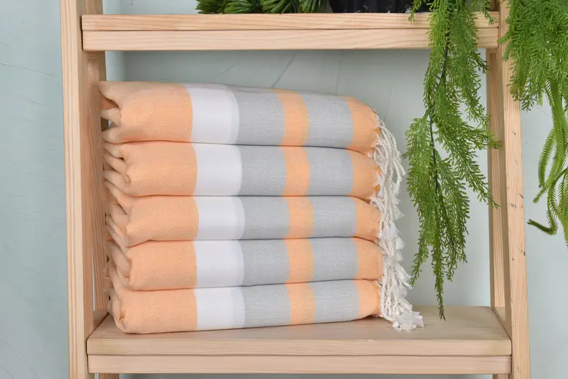 Personalized Beach Towel Mustard-Gray Cotton Stripes, 40x71 Inches