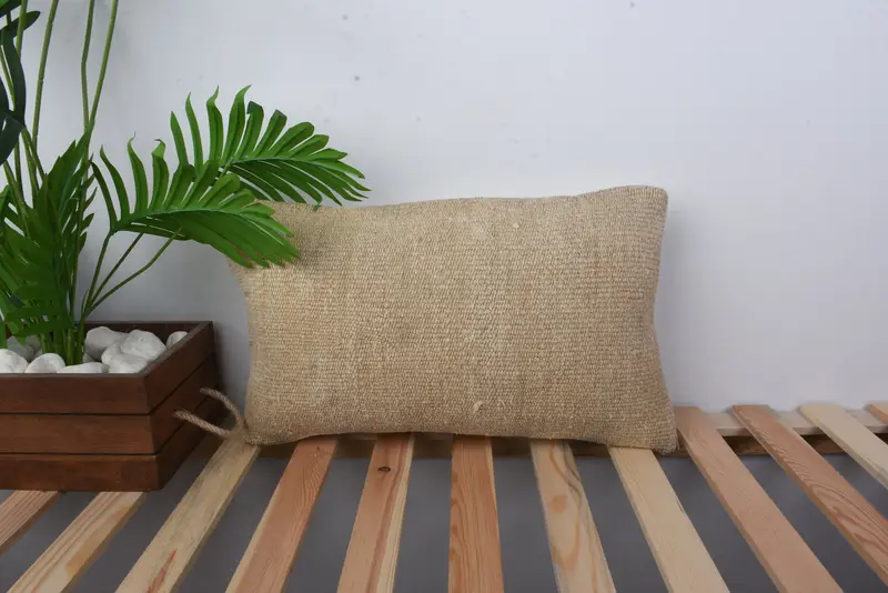 Interior Designer Pillow, Home Decor Pillow, Pillow Sham, Couch Pillow, Bolster Throw Pillow Cover, Turkish Kilim Pillow, 12x20 Beige Pillow Cover - 1