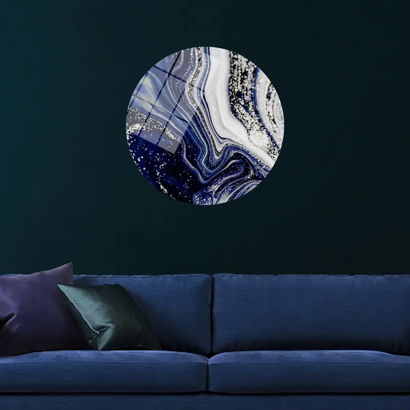 Modern Marble Navy Blue Printed Canvas: Luxury Abstract Art