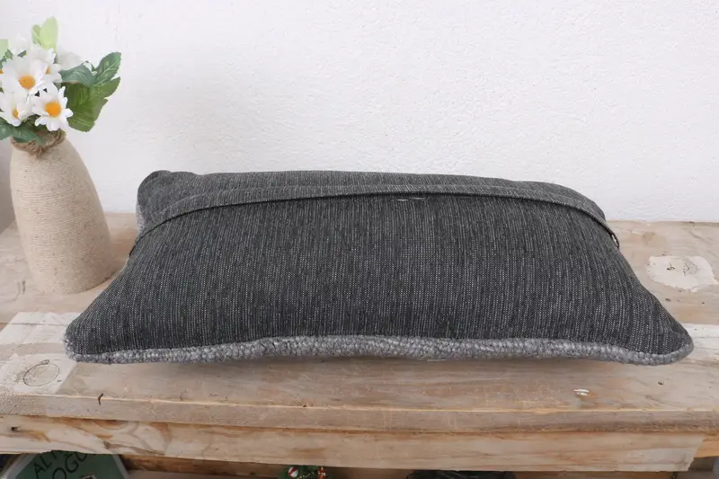 Pillow for Sofa, Farmhouse Pillow Cover, Pillow Sham, Boho Pillow, Handmade Kilim Cushion, 8x16 Gray Pillow, Pattern Throw Cushion - 7