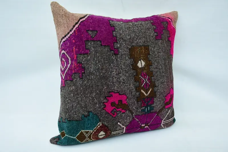 Tribal Pillow Cover, Kilim Pillow, Boho Pillow Sham Cover, Kilim Cushion Sham, 32x32 Gray Cushion Case, Pillow Case, Handmade Throw Pillow Sham - 2