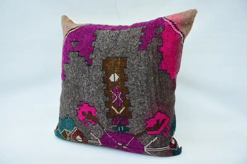 Tribal Pillow Cover, Kilim Pillow, Boho Pillow Sham Cover, Kilim Cushion Sham, 32x32 Gray Cushion Case, Pillow Case, Handmade Throw Pillow Sham - 3