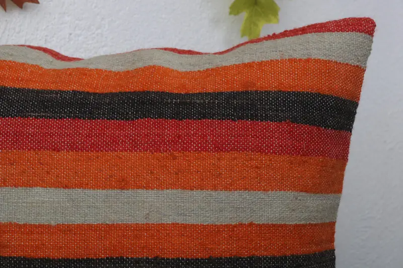 Boho Chic Cushion Cover, Ethnical Kilim Rug Pillow, Pillow Case, 16x16 Orange Pillow, Handmade Kilim Cushion, Antique Pillows, Tapestry Pillow - 5