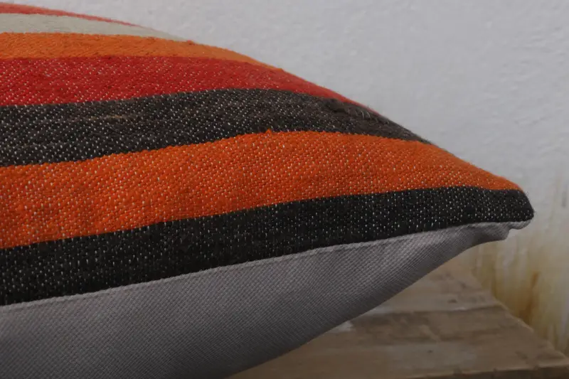Boho Chic Cushion Cover, Ethnical Kilim Rug Pillow, Pillow Case, 16x16 Orange Pillow, Handmade Kilim Cushion, Antique Pillows, Tapestry Pillow - 6