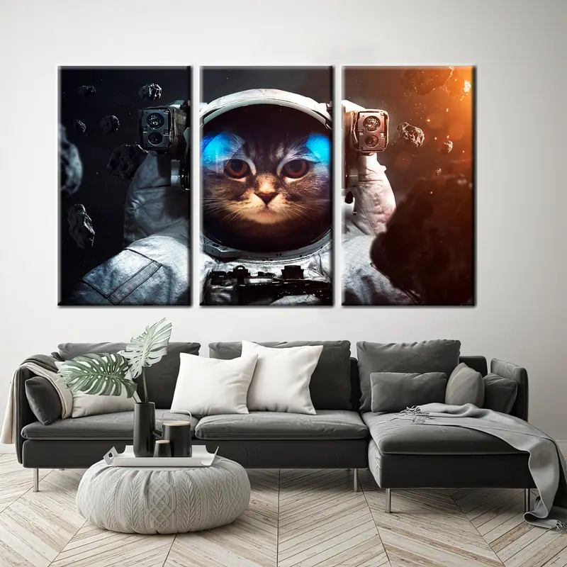 Cute Cat Canvas, Astronaut Cat, Cat Wall Art, Cat Canvas, Cat Poster, Cat Print, Cat Painting, Animal Wall Art, Animal Canvas, Abstract Art - 2