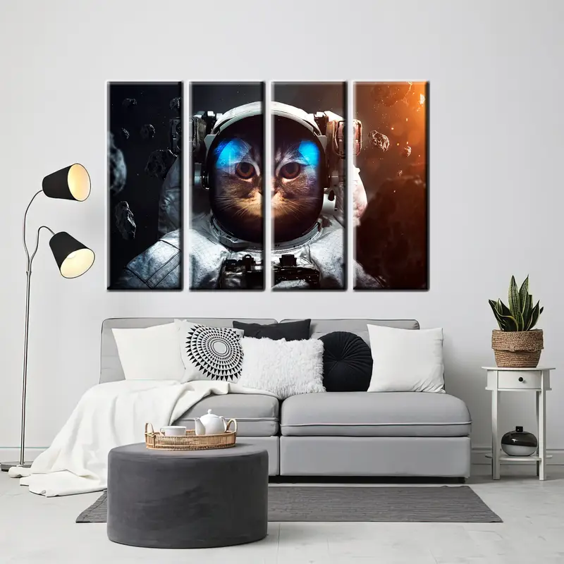Cute Cat Canvas, Astronaut Cat, Cat Wall Art, Cat Canvas, Cat Poster, Cat Print, Cat Painting, Animal Wall Art, Animal Canvas, Abstract Art - 9
