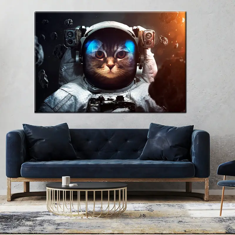 Cute Cat Canvas, Astronaut Cat, Cat Wall Art, Cat Canvas, Cat Poster, Cat Print, Cat Painting, Animal Wall Art, Animal Canvas, Abstract Art - 1
