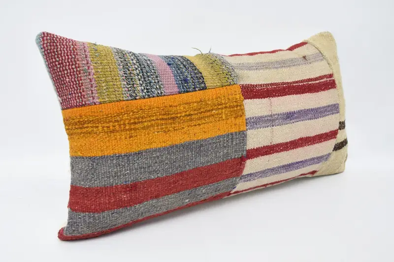 Ottoman Pillow Sham, Couch Pillow Sham, 12x24 Blue Cushion, Kilim Cushion Sham, Pillow Sham, Kilim Pillow Cover, Vintage Kilim Pillow - 3
