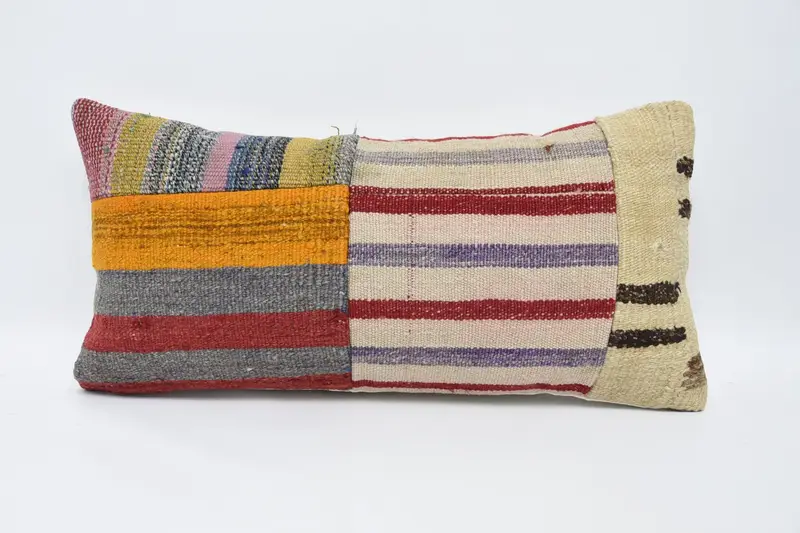 Ottoman Pillow Sham, Couch Pillow Sham, 12x24 Blue Cushion, Kilim Cushion Sham, Pillow Sham, Kilim Pillow Cover, Vintage Kilim Pillow - 1