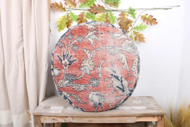 Dikdörtgen Kırmızı Kilim Puf, El Yapımı Yün Osmanlı Puf