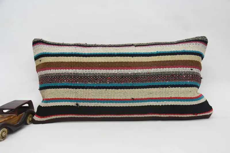 Throw Kilim Pillow, 12x24 Blue Pillow Sham, Outdoor Pillow Cover, Kilim Pillow, Cushion Case, Interior Designer Pillow, Aztec Cushion Cover - 1