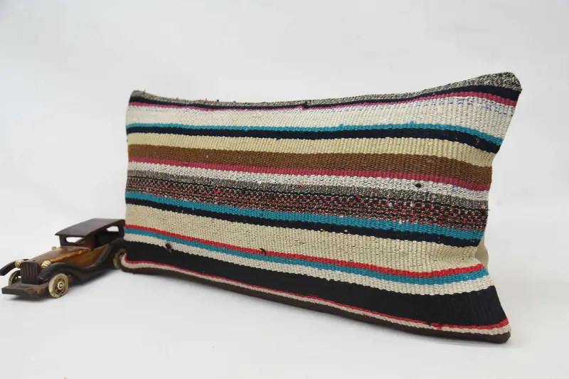 Throw Kilim Pillow, 12x24 Blue Pillow Sham, Outdoor Pillow Cover, Kilim Pillow, Cushion Case, Interior Designer Pillow, Aztec Cushion Cover - 3
