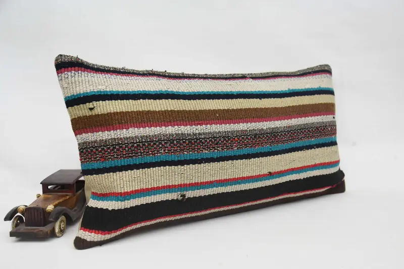 Throw Kilim Pillow, 12x24 Blue Pillow Sham, Outdoor Pillow Cover, Kilim Pillow, Cushion Case, Interior Designer Pillow, Aztec Cushion Cover - 2