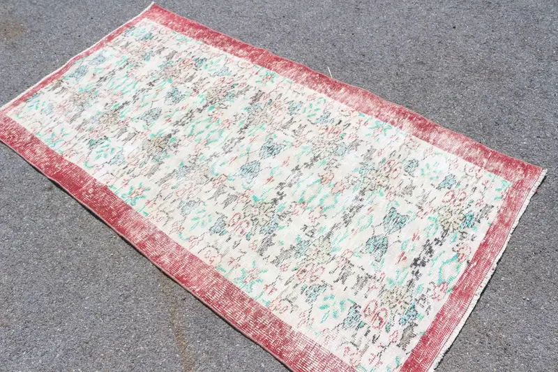 Türk 3.4x6.5 ft Halı, Accent Vintage Halı, Kırmızı Katı Yün Halı - 1